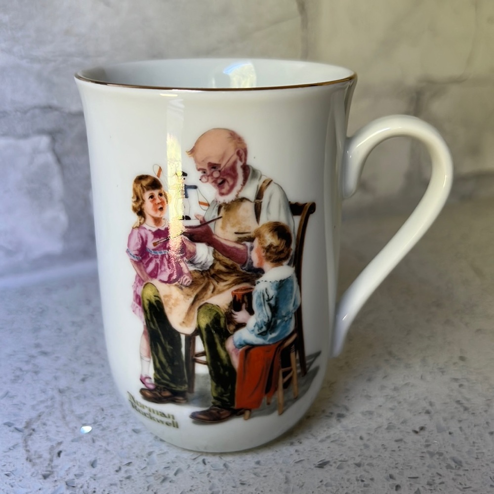 Vintage Collectible Norman Rockwell Gold Trim Cup/Mug 1982 “The Toymaker”